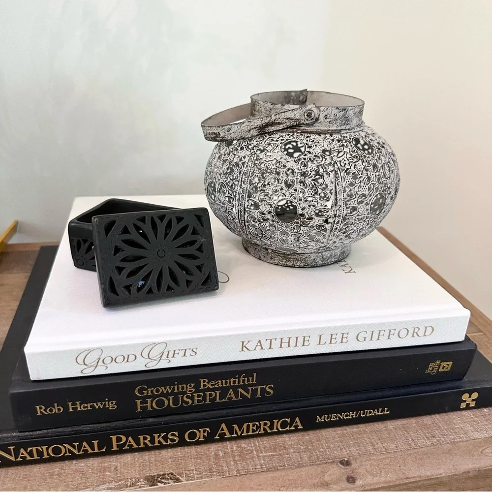 Decorative Metal Lantern Or Vase Perforated Metal With Vintage Look Handle